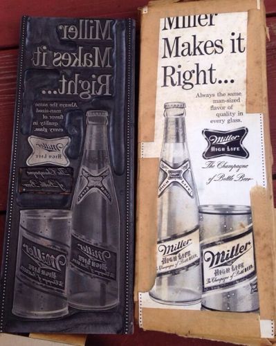 Miller Beer RARE Printing Block Letterpress Vintage Beer Advertisment