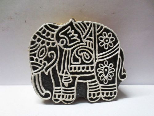 INDIAN WOODEN HAND CARVED TEXTILE PRINTING ON FABRIC BLOCK STAMP CUTE ELEPHANT