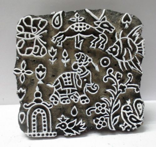 INDIAN WOODEN HAND CARVED TEXTILE PRINTING ON FABRIC BLOCK / STAMP DESIGN HOT 24