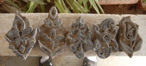 INDIA - OLD - WOODEN HAND PRINTING BLOCKS - 5 IN 1 LOT