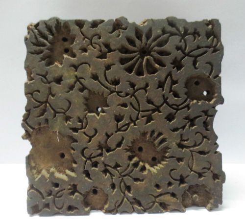 VINTAGE WOOD HAND CARVED TEXTILE PRINTING FABRIC BLOCK STAMP WALLPAPER PRINT XO3