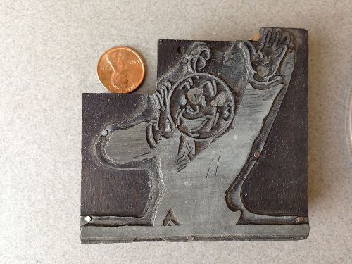 Vintage Letterpress Printing Block - Man (or Clown) with Round Head &amp; 1 Hand Up