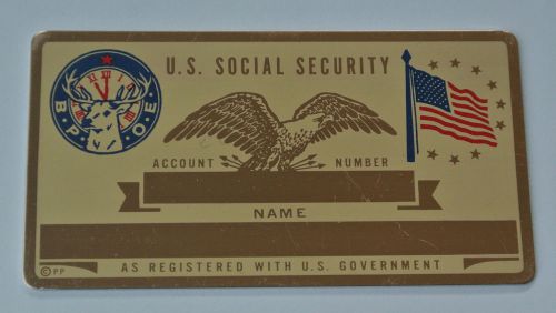 Vintage Social Security Card Metal Elks Lodge &amp; U.S. Flag Card
