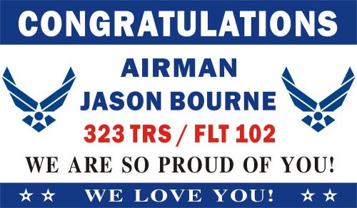 3ftX5ft Personalized Congratulations Airman US Air Force Banner Sign (2 Wings)