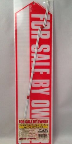 For sale by owner sign 2 side big red arrow 18&#034; x 4.75&#034; 2 stakes real estate new for sale