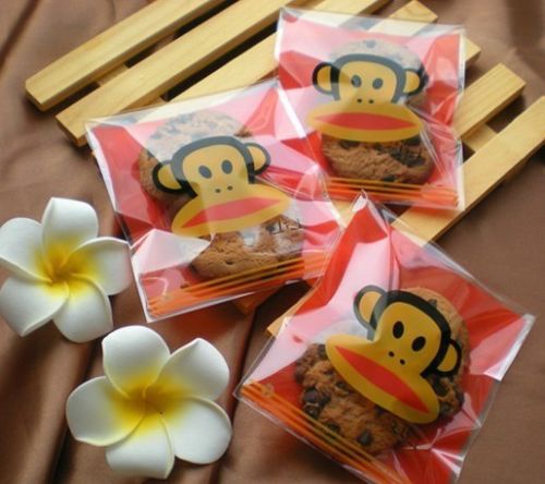 100Pcs Self Adhesive Resealable Plastic Baking Bags Packing Candy bag *Monkey