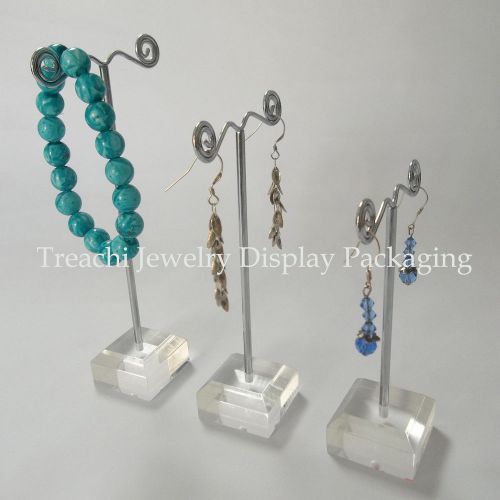 3 Sets Stylish Acrylic Jewelry Earrings Silver-plated Display Stand Rack Holder