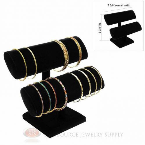 6 3/8&#034; black velvet 2 tier t-bar oval jewelry bracelet display presentation for sale