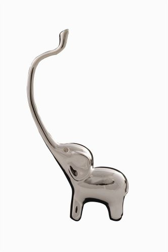Silver plated elephant with long trunk ring holder - boxed for sale