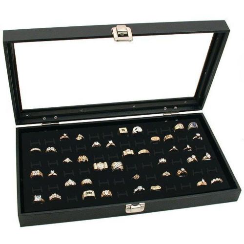 Glass top black jewelry display case 72 slot ring tray, free shipping, new for sale