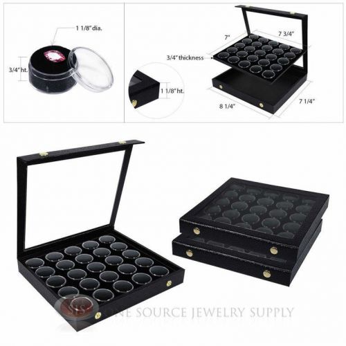 (3) Black 25 Gem Jar Inserts w/ Snap Acrylic Display Cases Gemstone Jewelry