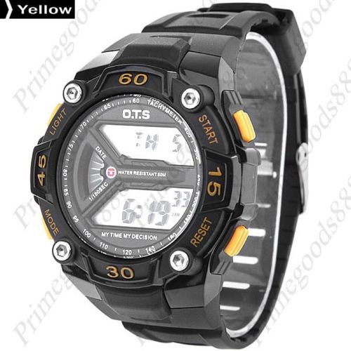 Waterproof electronic quartz free shipping light stopwatch wristwatch yellow for sale