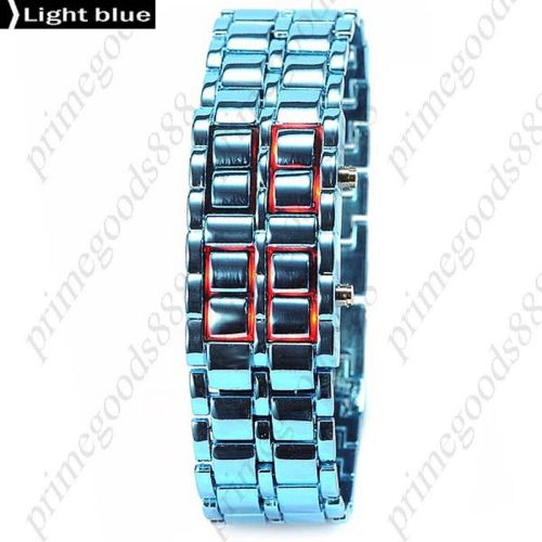 Unisex Digital Red LED Wrist Wristwatch Alloy Band Faceless Bracelet Light Blue