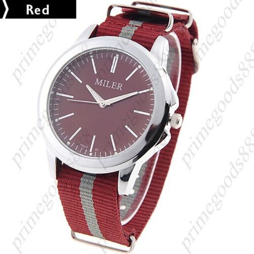 Stylish Round Case Quartz Unisex Wrist Watch Canvas Chain Band in Red