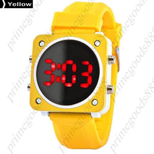 Square Sports LCD Digital Sport Silica Gel Band Free Shipping Wristwatch Yellow