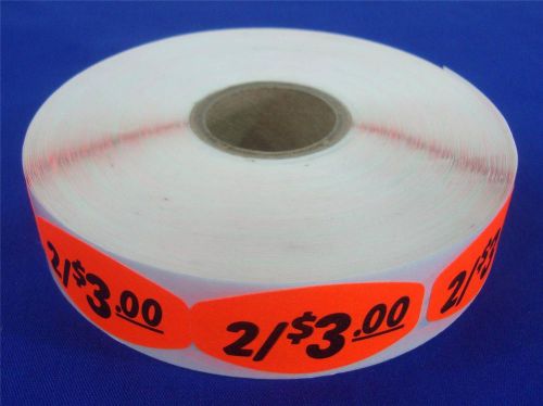 1,000 Self-Adhesive 2 / $3.00 Labels 1.5&#034; x .75&#034; Stickers Retail Store Supplies