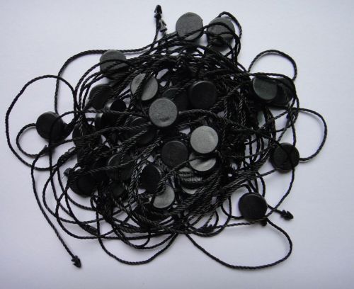 100pcs black double plug hang tag string plastic lock label hook tie 26cm round for sale