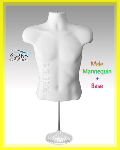 Male Man Mannequin Torso White with Acrylic Base