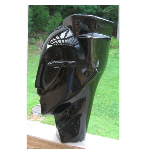 LARGE ART DECO BLACK FEMALE HEAD HAT STAND MANNEQUIN STATUE MODERNIST NOUVEAU