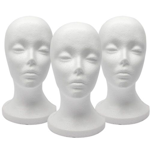 3Pc Fashion Styrofoam Mannequin Wig, Hat, Cap Display Model White Head Foam