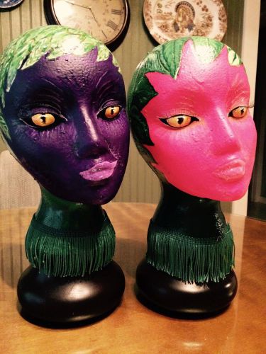 One Of A Kind Pair Painted Styrofoam Mannequin Heads for Hats Wigs
