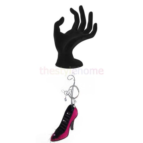 Black velvet ok hand &amp; shocking pink high heel shoe display stand holder rack for sale