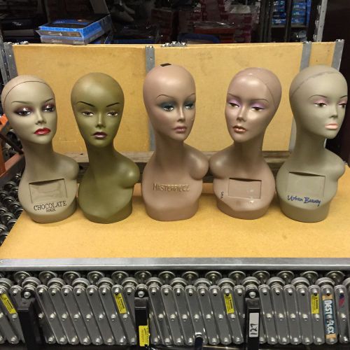 Lot Of 5 MANNEQUIN HEADs DISPLAY WIG HOLDER PLASTIC PVC 18&#034; TALL Mixed Lot #03
