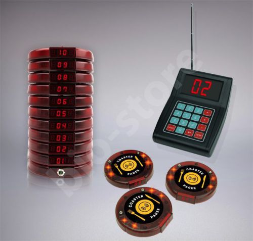 10 Digital Restaurant Coaster Pager / Guest Wireless Paging Queuing System POS