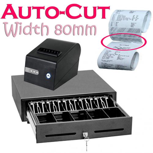 Cash register money drawer &amp; receipt printer combo 3.1&#034; 80mm automatic cutter for sale