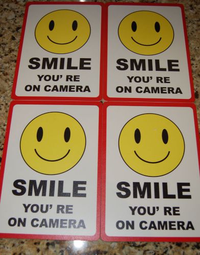 4x - Smile You&#039;re On Camera Sign Business Store Commercial Video Surveillance