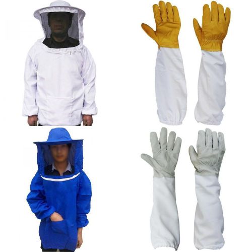2x Jacket Smock Suit Dress+2 pairs Gloves with Long Sleeve Protect for Beekeeper