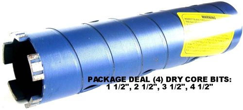 Pack deal: 1.5&#034;, 2.5&#034;, 3.5&#034;, 4.5” premium dry core drill bit concrete masonry for sale