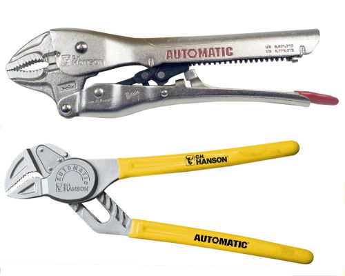 CH Hanson 80600 Automatic Pliers 2pc Set - 10&#034; Curved Jaw &amp; 9 1/2&#034; Groove Dipped