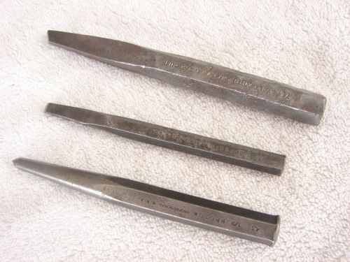 3 Vtg PROTO Tools 76, Cold Chisels, 3pc., 3/8&#034; &amp; 1/4&#034; cut / Punch