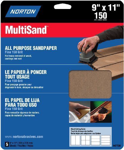 Norton 47720 multi-sand sandpaper 150 grit  9-inch x 11-inch  5-pack for sale