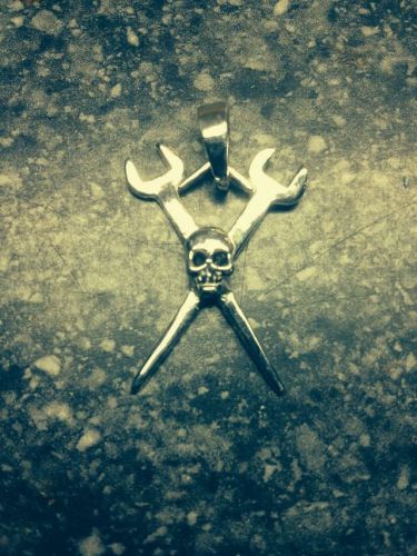 Sterling silver crossed spud wrenches pendant with skull for sale