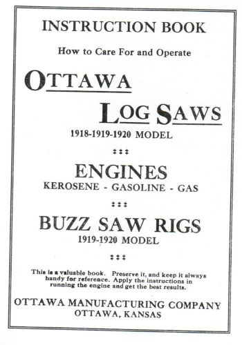 Ottawa Gas Engine Motor Buzz Log Saw Instruction book manual hit miss Magneto