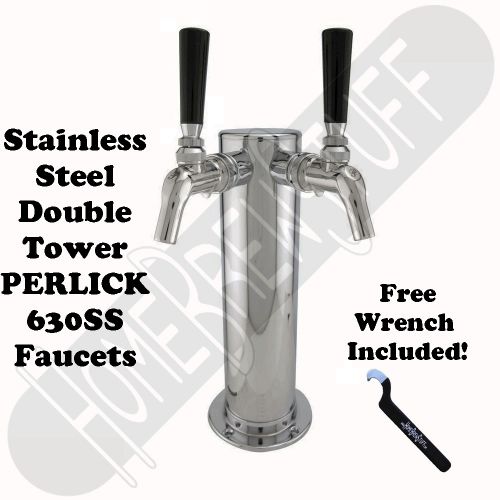 Double Stainless Steel Draft Beer Tower Perlick 630SS Faucets Homebrew Kegerator
