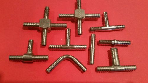 Stainless Barb 1/4&#034; Fittings Lot of 9 Assorted