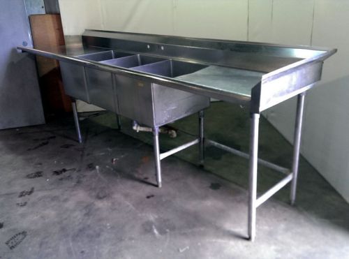 &#034;Clean Side&#034; 3 Compartment Stainless Steel Sink with Right Side Drain and Backsp