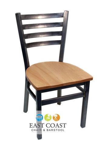 New Gladiator Clear Coat Ladder Back Metal Restaurant Chair, Natural Wood Seat