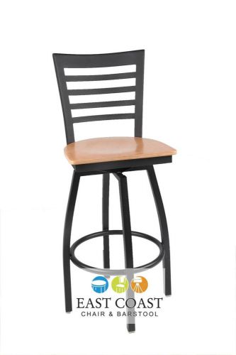 New gladiator full ladder back metal swivel bar stool with cherry wood seat for sale