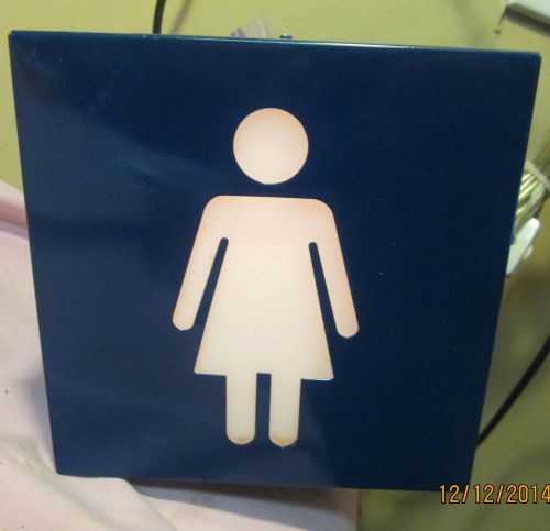 1980s  Lighted Womens  Restroom Sign 6&#034; Metal Cube