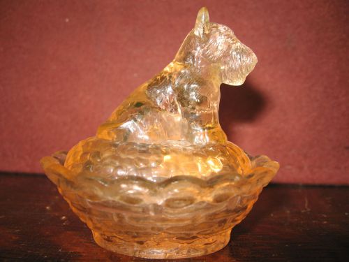 pink rose glass scottie dog salt cellar celt on nest basket dip scottish terrier