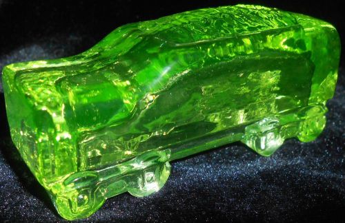 Green Vaseline glass train Coal Tender box car uranium yellow canary railroad RR