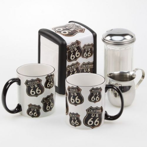 Route 66 Diner Napkin Dispenser Coffee Mugs Tabletop Gift Set