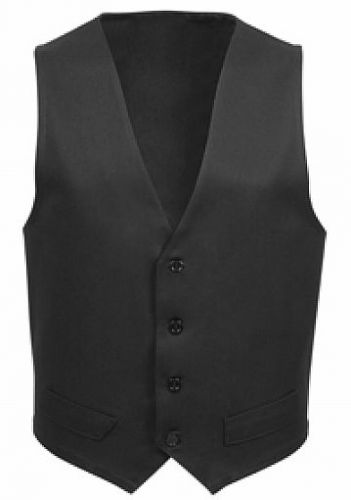 Male Fitted Vest, Black, Medium, 25&#034;Lx20&#034;W, Poly Cotton Twill, Long, 82543, V41L
