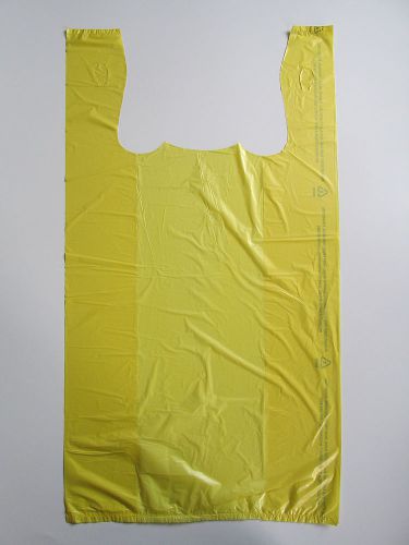 100 Yellow Plastic T-Shirt Bags with Handles, 11 1/2 x 6 x 21&#034; Medium