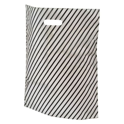 Frosted Black Stripe Merchandise Bags - Case of 500 - 15 x 18 x 3 inch