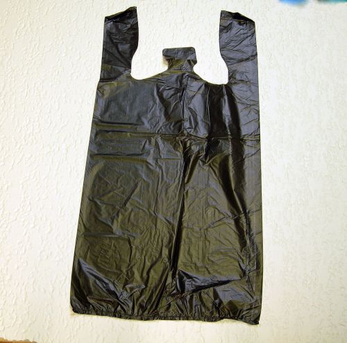 100 qty. black plastic t-shirt retail shopping bags w/ handles medium for sale